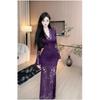 Sexy Pure Desire V-neck Lace Unique Chic Long-sleeved Dress Women's Autumn and Winter New Slim and Thin Hip-wrapped Dress