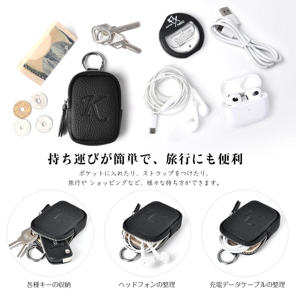 Mini Coin Initial Embossed Earphone Earphone Headphone Storage PU Small Zipper Key Handheld Pouch Pouch, Purse, Case, Pouch, Bag, Leather, Makeup,