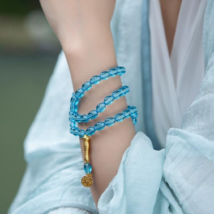 Trendy Golden Color Glass Bracelet Oval Beads Sustainable Option Everyday Accessory Glass Wrist Chain