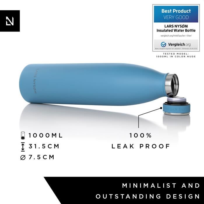 Gourde d'eau - lars nysøm - 1000ml - acier inoxydable - isolée sous vide - étanche
