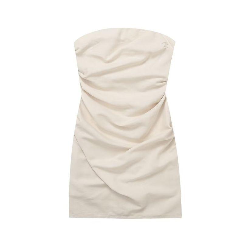 

Women s New Ruched Sexy Linen Dress Tube Top Apricot M