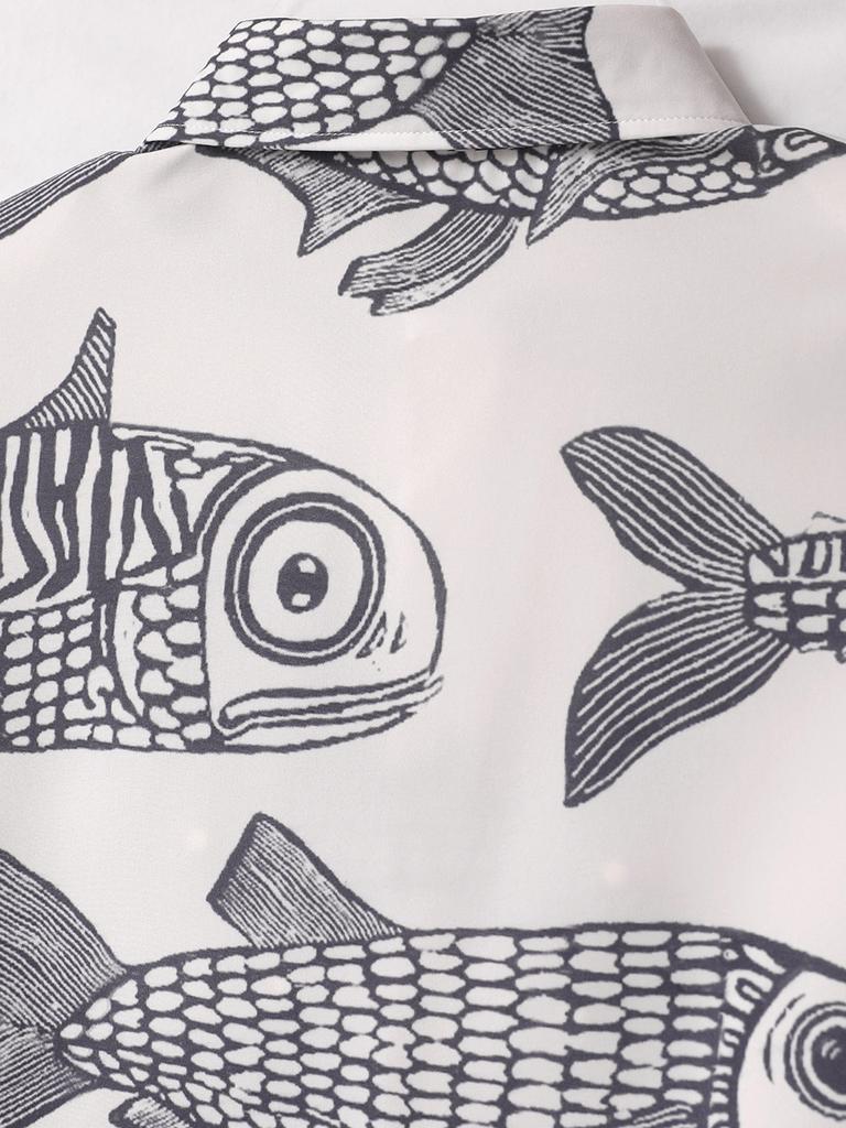 Übergroßes, lockeres Vintage-Kurzarmhemd mit Karpfen-Vollfisch-Print für Herren, lockeres Sommerhemd, trendiges Streetwear-Oberteil für Männer