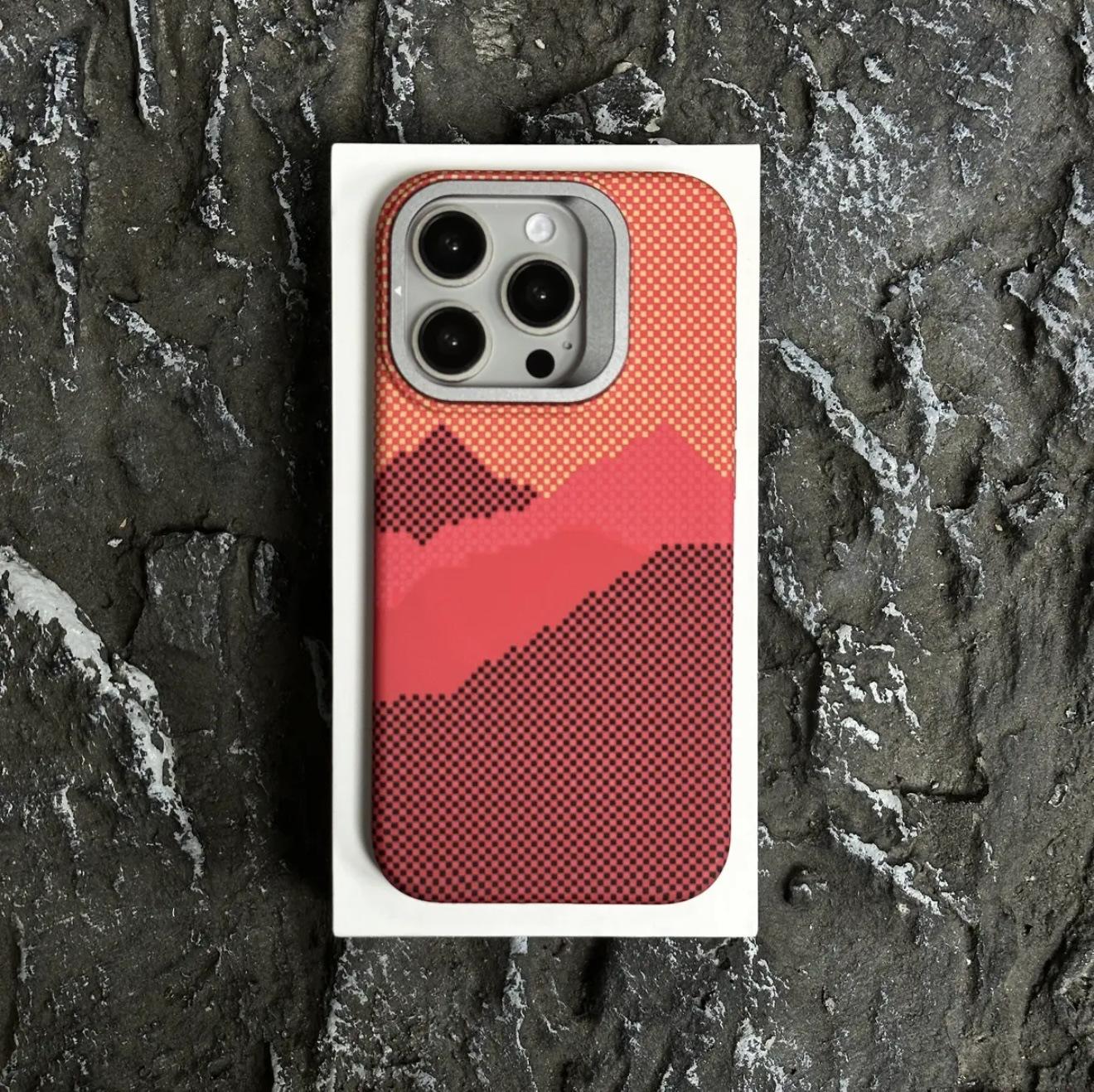 

Applicable to iPhone16 Mountains and Galaxies Carbon Fiber Kevlar Magnetic Apple 15 Lens Holder Anti-drop Mobile Phone Case iPhone 16