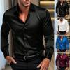 Cămașă Rochie cu Guler Rever pentru Bărbați Satin Cămașă Cardigan cu Nasturi cu Guler Turn-down pentru Toamnă Primăvară Croială Slim Fit pentru Birou