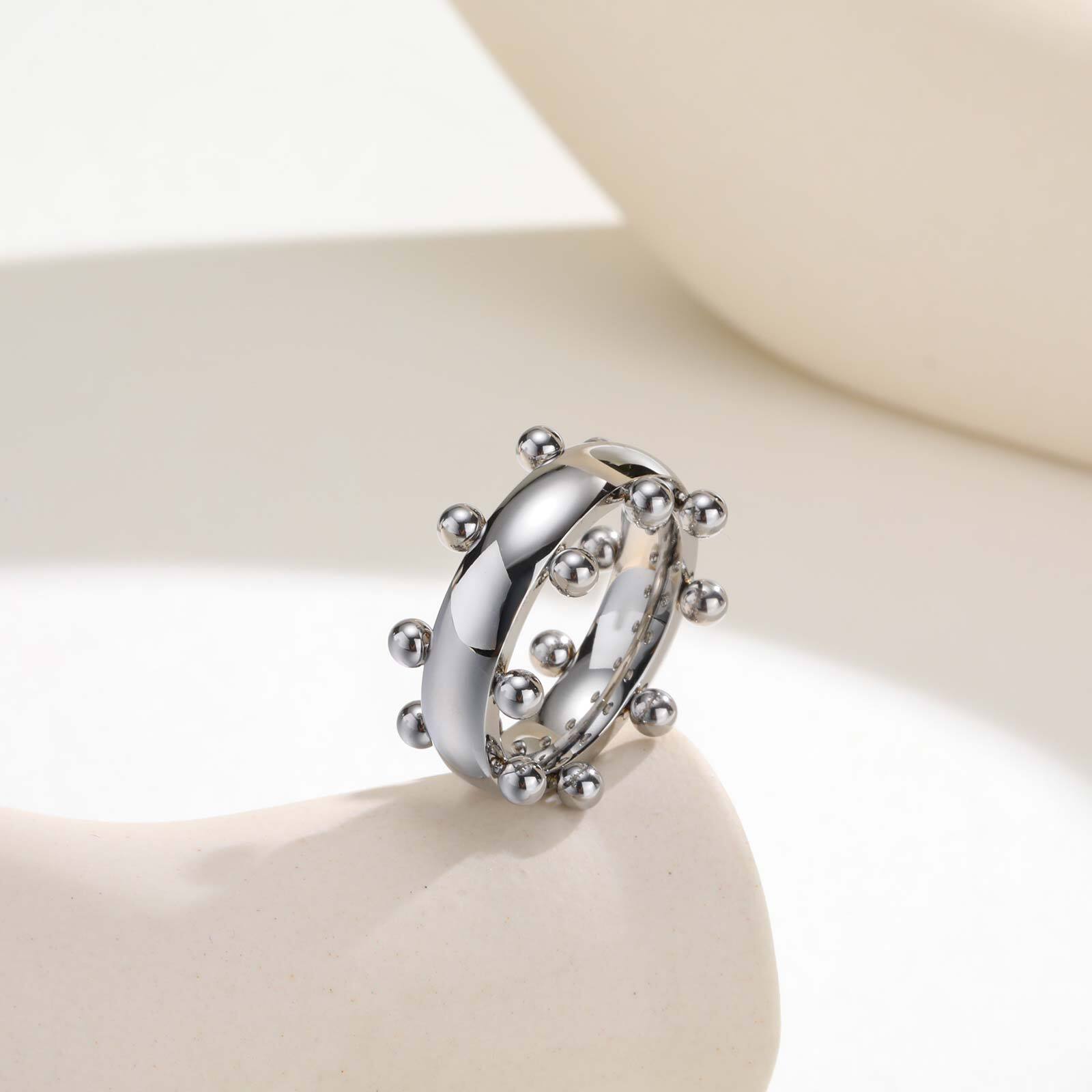 

Vnox Stainless Steel Geometric Steel Cuff Bracelet Finger Rings With Small Balls Charms Jewelry Set For Women Girls 11