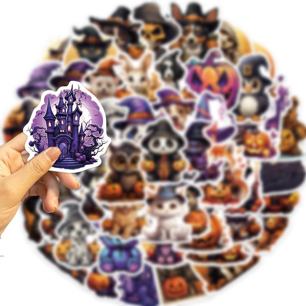 10/50Pcs Cartoon Halloween Stickers Halloween Animals Jack O Lantern Graffiti Stickers for DIY Luggage Laptop Skateboard Motorcycle Bicycle Stickers