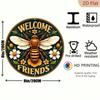 Vintage Bee Welcome Sign Round Aluminum Wall Art Floral Accents Home Decor Coffee Bar Wall Hanging