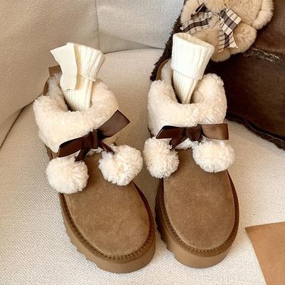 Fille élan polaire chaud pompon nœud laine bottines courtes neige hiver femme