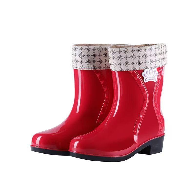 Damskie Nowe Wysokie Buty Przeciwdeszczowe na Słupku Miękka Podeszwa Antypoślizgowe Wodoodporne Odpinany Bawełniany Pokrowiec Buty Robocze do Kuchni Buty Ogrodowe
