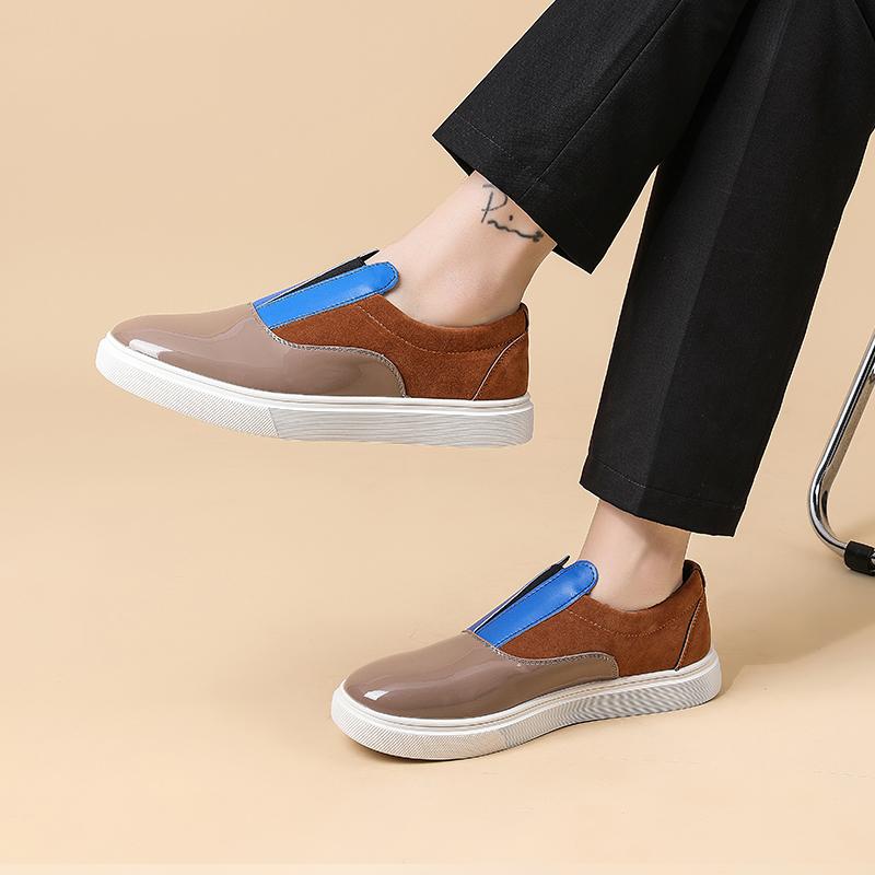 New Leisure Men Pu Leather Flats Slip on Outdoor Casual Shoes Low Top Lazy Shoes Non Slip Walking Loafers Moccasins for Male