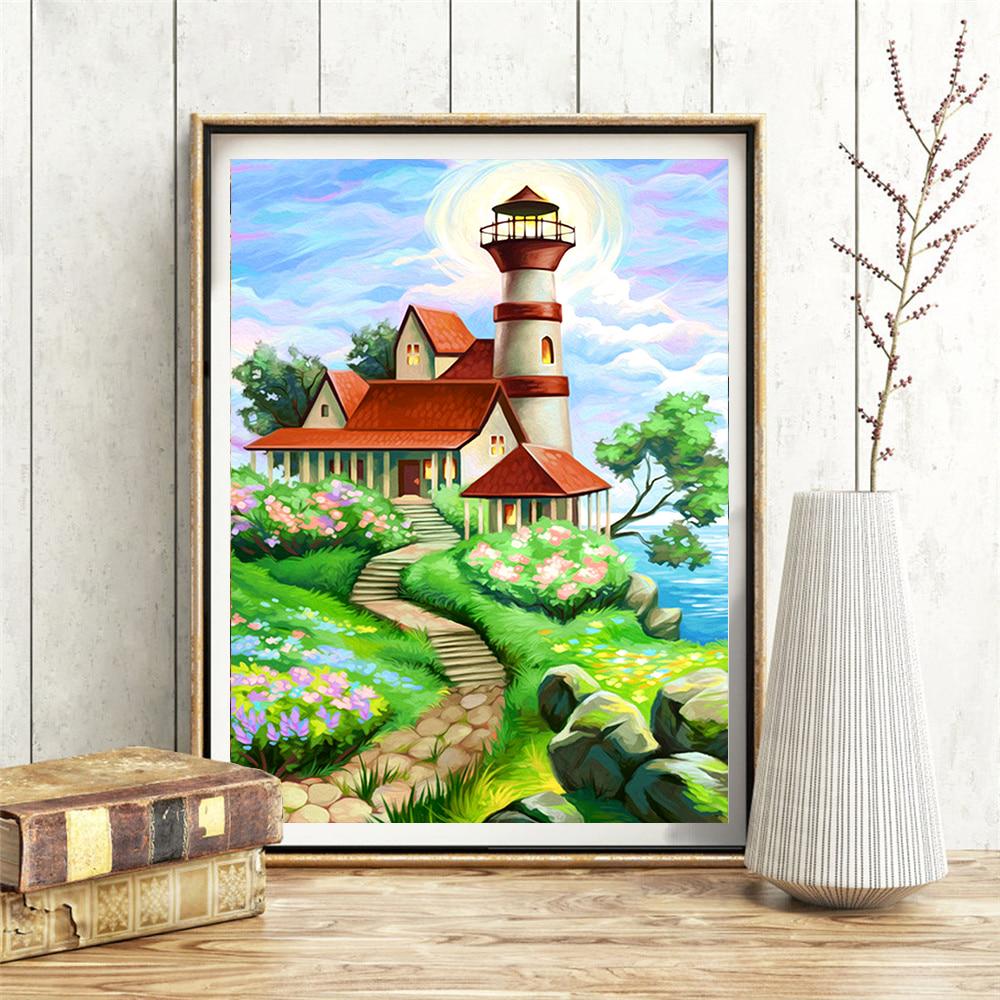 5D DIY Diamond Embroidery Lighthouse Full Drill Diamond Painting Landscape