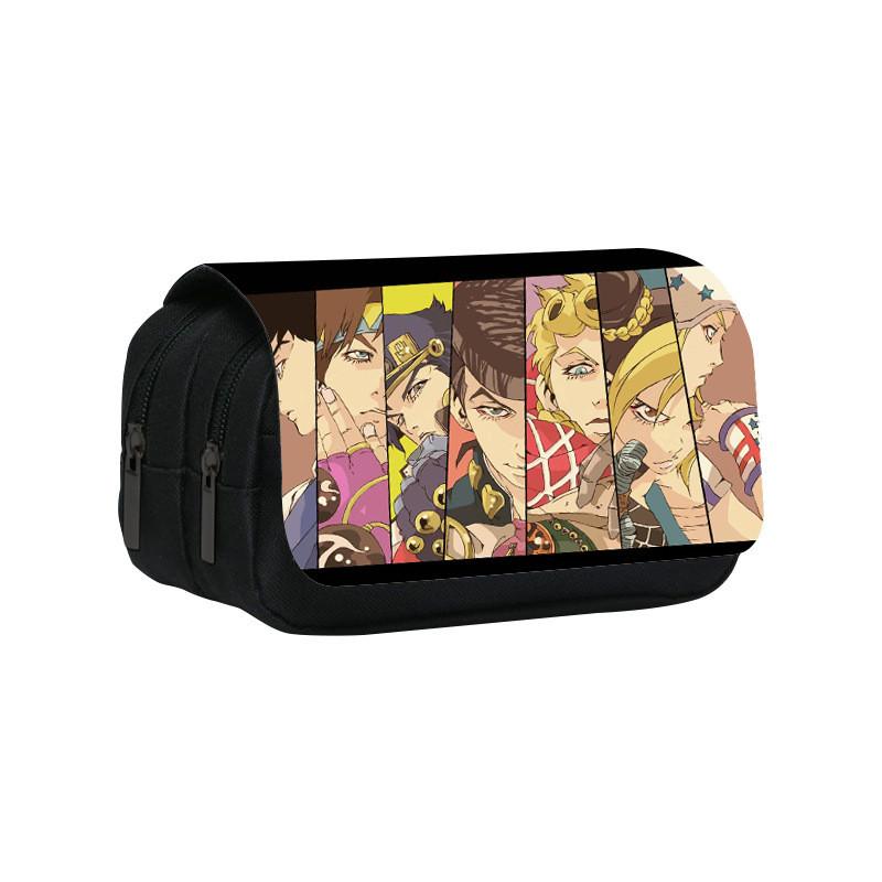 Jojos Bizarre Adventure Print Double Layer Pencil Case With Large Capacity For Study And Office Use