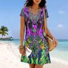 Moda Donna Elegante Stampa Retrò Estate Primavera Manica Corta Scollo a O Abiti Casual
