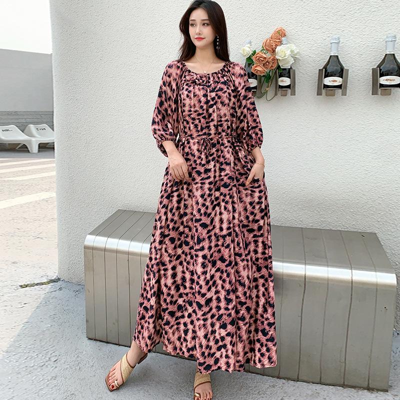 Fattened extra large size floral long-sleeved dress 100kg fat girl long dress one-word shoulder loose maternity dress