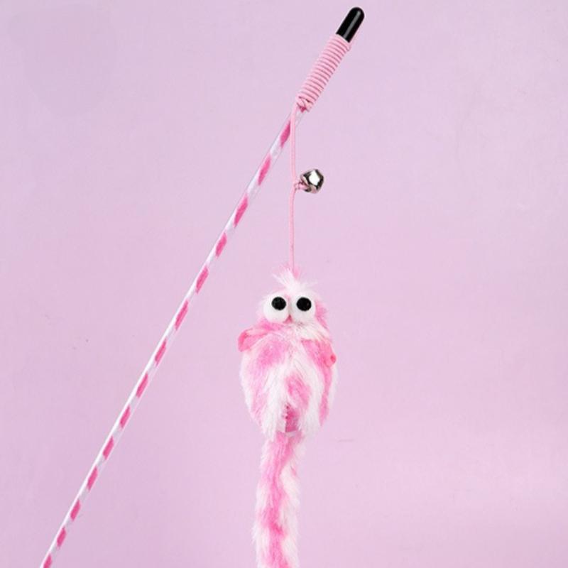Cat Teaser Stick Toy Teasing Squeaky Bell Interactive Training Kitten Toy Faux Plush Mouse Teeth Grinding Cat Toy