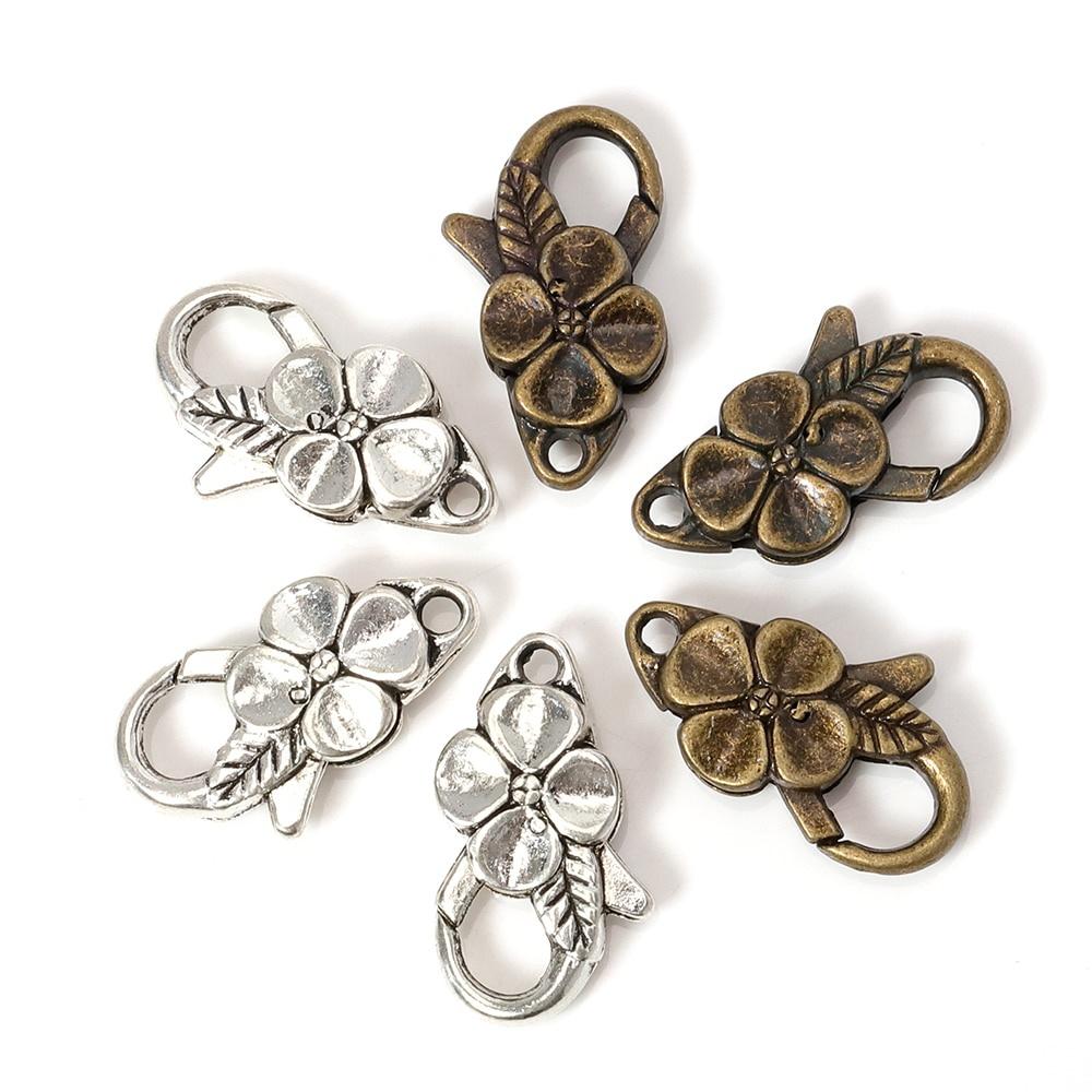 10Pcs/lot Antique Silver Flower Lobster Clasp Hooks for Necklace Bracelet Chain DIY Jewelry Accessory Findings 26*15MM