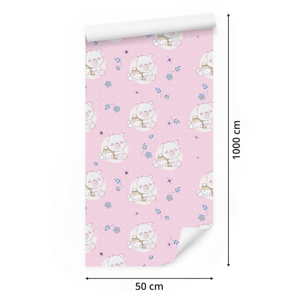 Sleeping Teddy Bears and Colorful Flowers Wallpaper for Living Room and Bedroom 50x1000