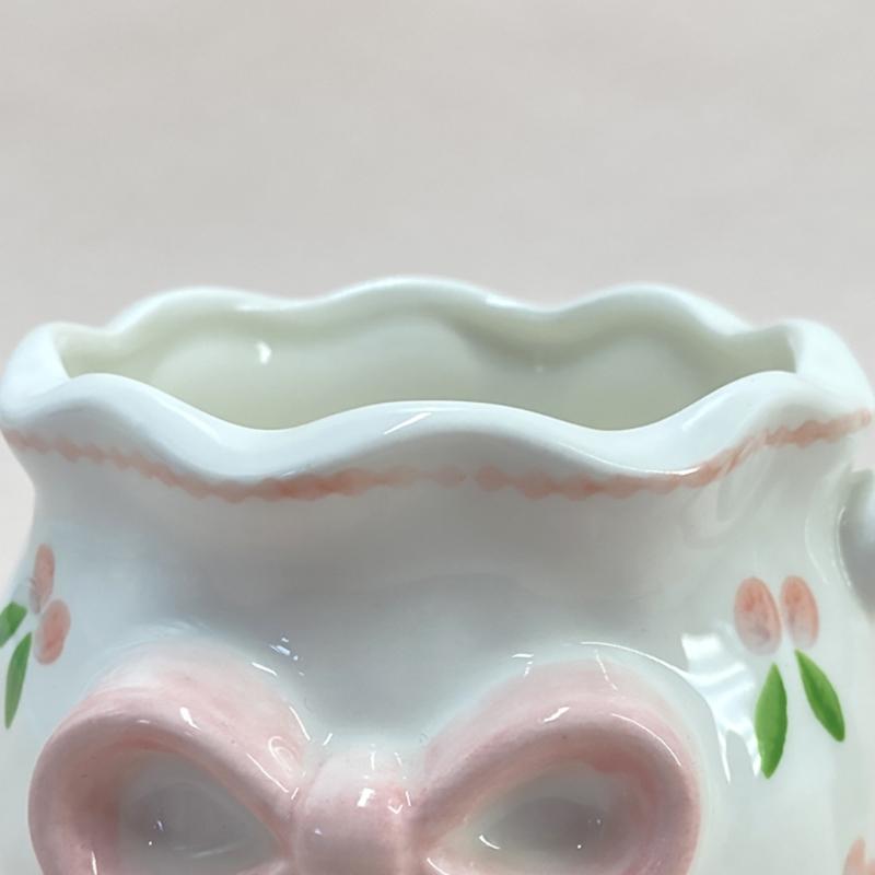 Delicate Ceramic Coffee Mug With Bows Portable Elegant Office Drinkware Dishwasher Safe Tableware Kitchen Tool