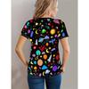 Women's Tee - Colorful Space Cartoon Pattern Graphic, Playful Galaxy Print Design for Casual Daily Wear