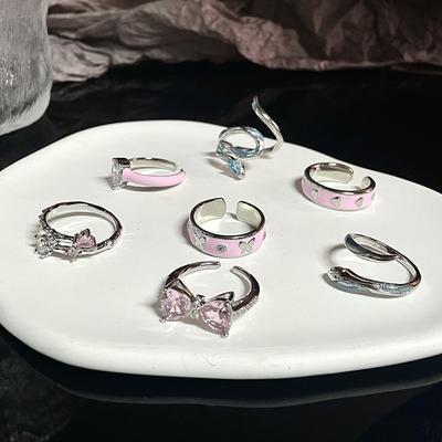 Pink Love Sweet Cool Wind Niche Design Enamel Stacked With Snake-Shaped High-End Cold Wind Opening Ring Female