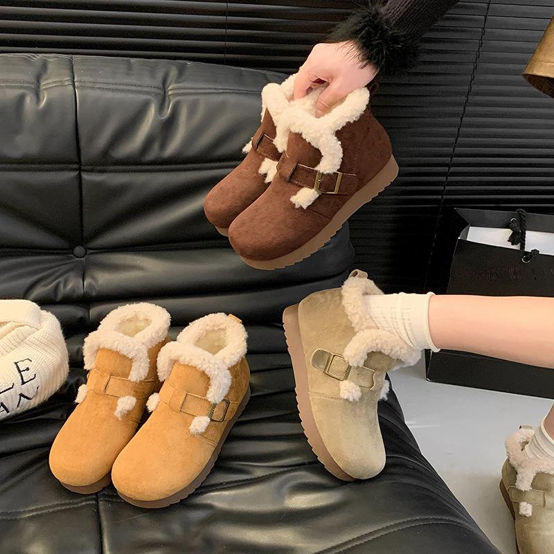 Women's Warm Snow Boots Casual Faux Suede Short Booties With Faux Fur Lining Anti-Slip Comfort Winter Fleece Lined Walking Ankle Boots Shoes for Women