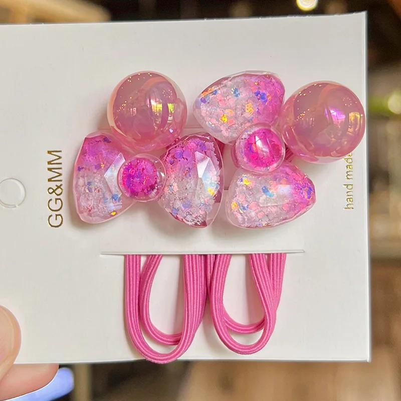 2PCS Lovely Colorful Gradient Bow Tie Girls Elastic Hair Bands Kids Princess Hair Accessories Children Hair Ties Baby Headwear