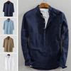 Spring and Autumn Loose Pure Color Long-sleeved Chinese Style Stand Collar Shirts Texture Contrast Button Design Men's Casual Shirts