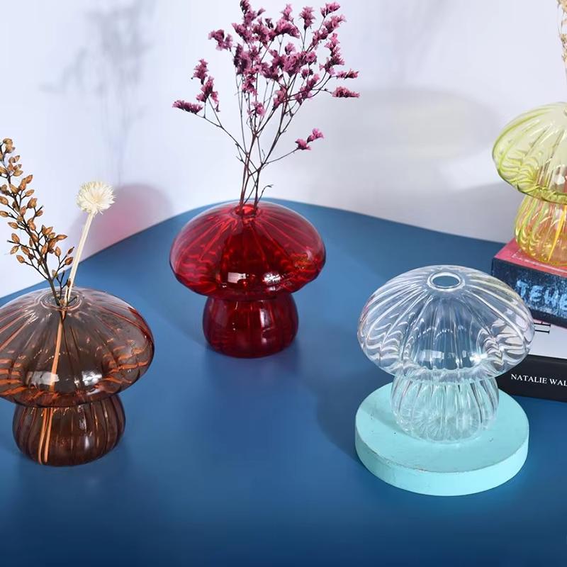 

Creative Mushroom Glass Vase Hydroponic Terrarium Desktop Flower Bottle DIY Decor