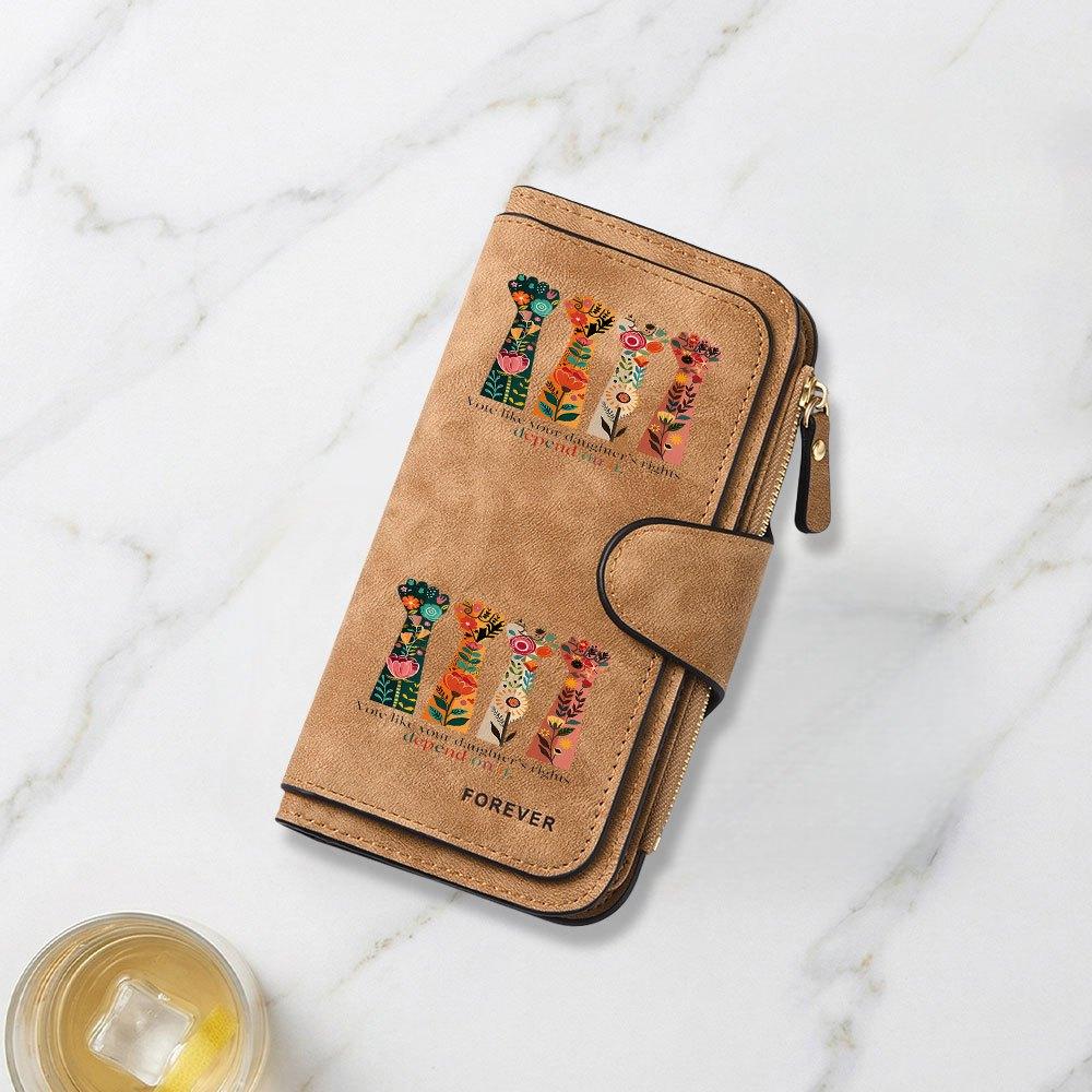 Women's Fashion Long Wallet With Rights And Voting Power Print Design Eye Catching Multifunctional Portable Coin Purse With Clasp Large Capacity For