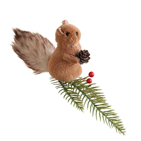 Yousheng Christmas Squirrel Ornament Foam Plush Squirrel Figurine with Pinecones Branches Furry Forest Animal Hanging Decoration for Holiday Xmas Tree