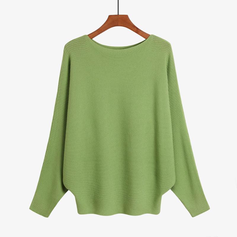 

New Autumn and Winter Women s Knitted Sweater with a One Necked Bat Shaped and Loose Threaded All Match Top OneSize зелений