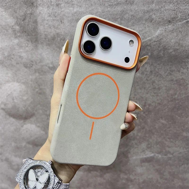 Luxury for MagSafe Elephant Texture Case for iPhone 17 Air 16 15 Pro Max Magnetic Wireless Charging Alloy Lens Shockproof Cover
