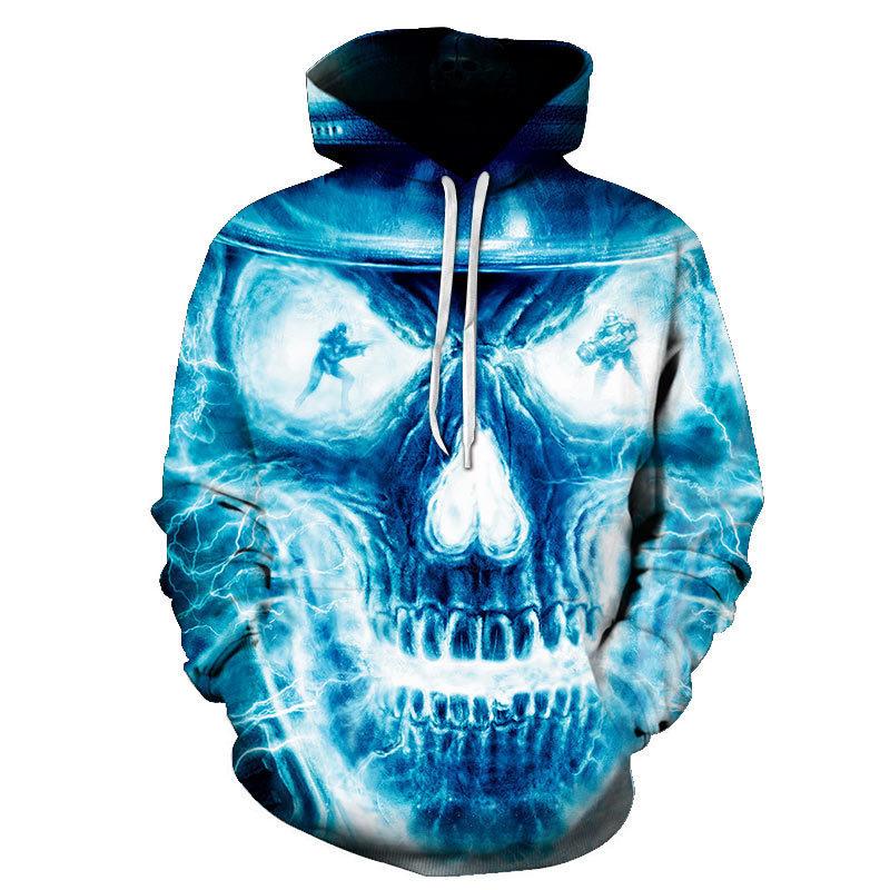 Autumn 3D Skull Printed Hoodies Fashionable Casual Sports Long Sleeved Men's Hooded Sweatshirts