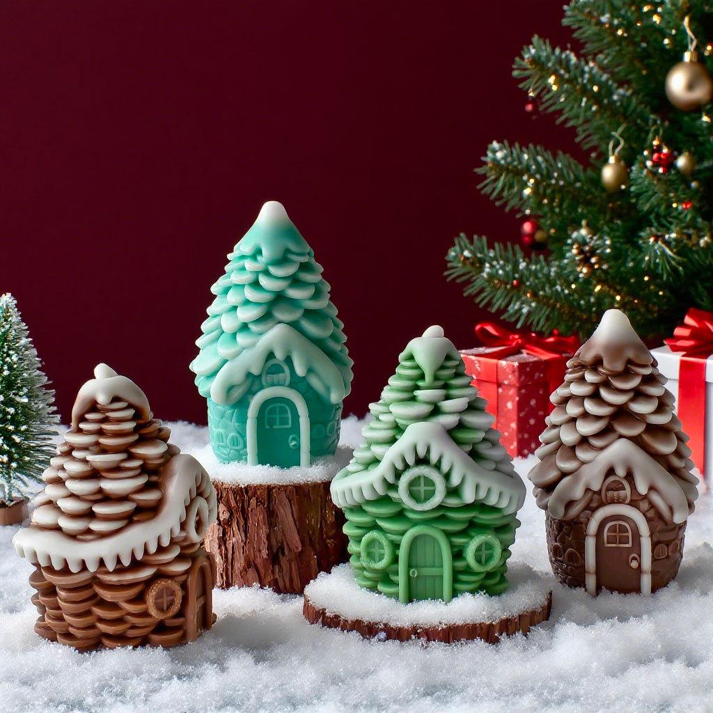 DIY Christmas Candle Pinecone Snow House Silicone Mold Handmade Aroma Plaster Resin Form Mould Soy Wax Candle Making Supplies