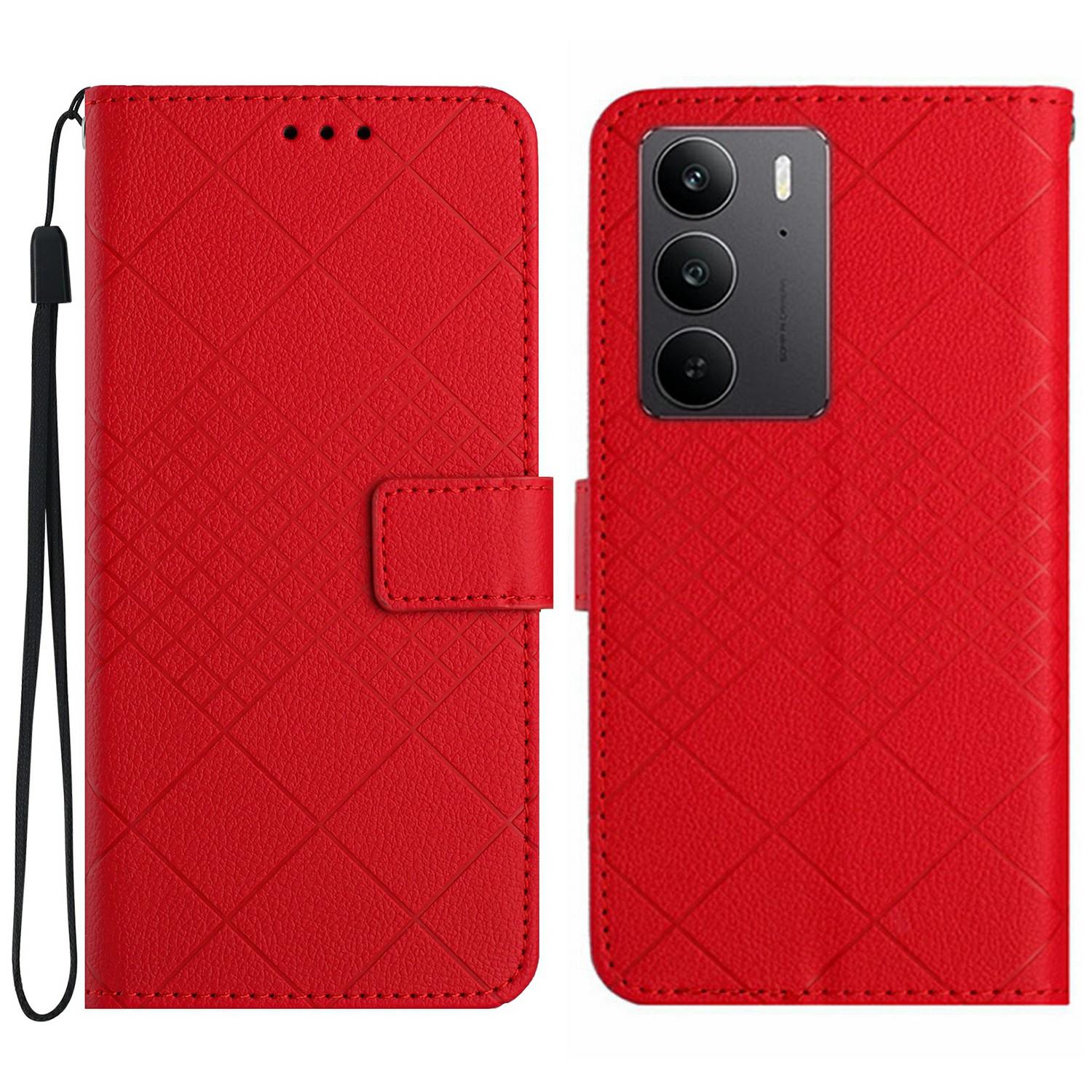 

For Realme C75 4G Wallet Phone Case Imprint PU Leather Flip Folio Cover Red