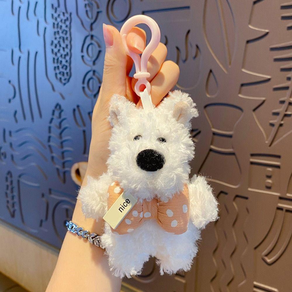 

Bow Cute Puppy Keyring Anti-lost Car Hanging Pendant Creative Plush Puppy Doll Keychain Kid розовый