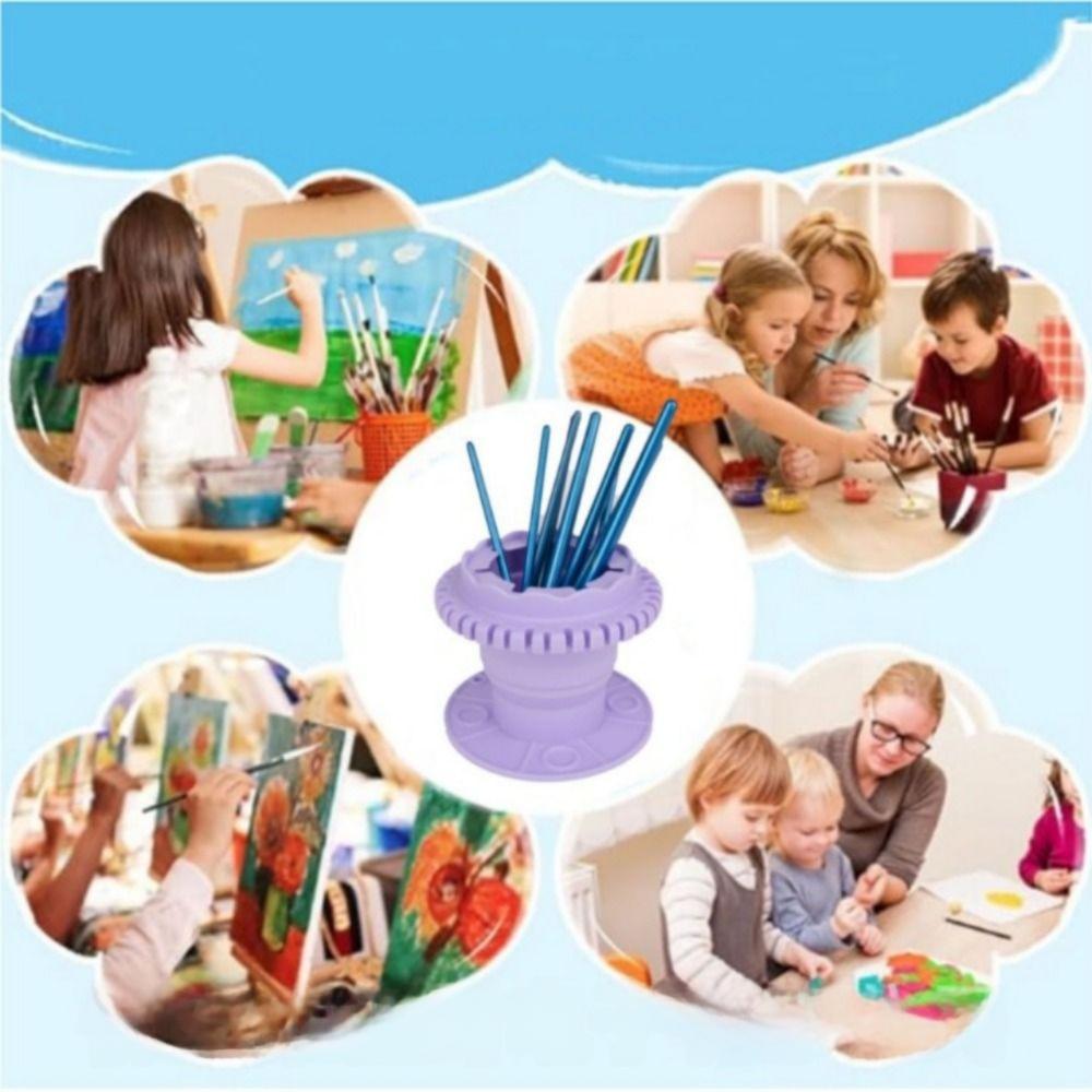 Foldable Painting Brush Washer with Hanging Hole Suction Cup Bottom Silicone Paint Cleaner Box Palette Trays Pen Holder