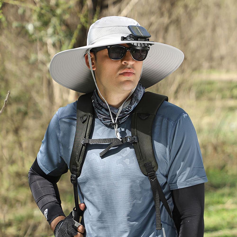 Outdoor Sun Hat with Fan Wide Brim Solar Fan Hat Portable Sunscreen Fisherman Hat For Camping Fishing Hiking for Men Women