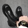 Fashion mens casual platform boots black genuine leather shoes cowboy autumn winter boot business office dress chunky ankle botas hombre