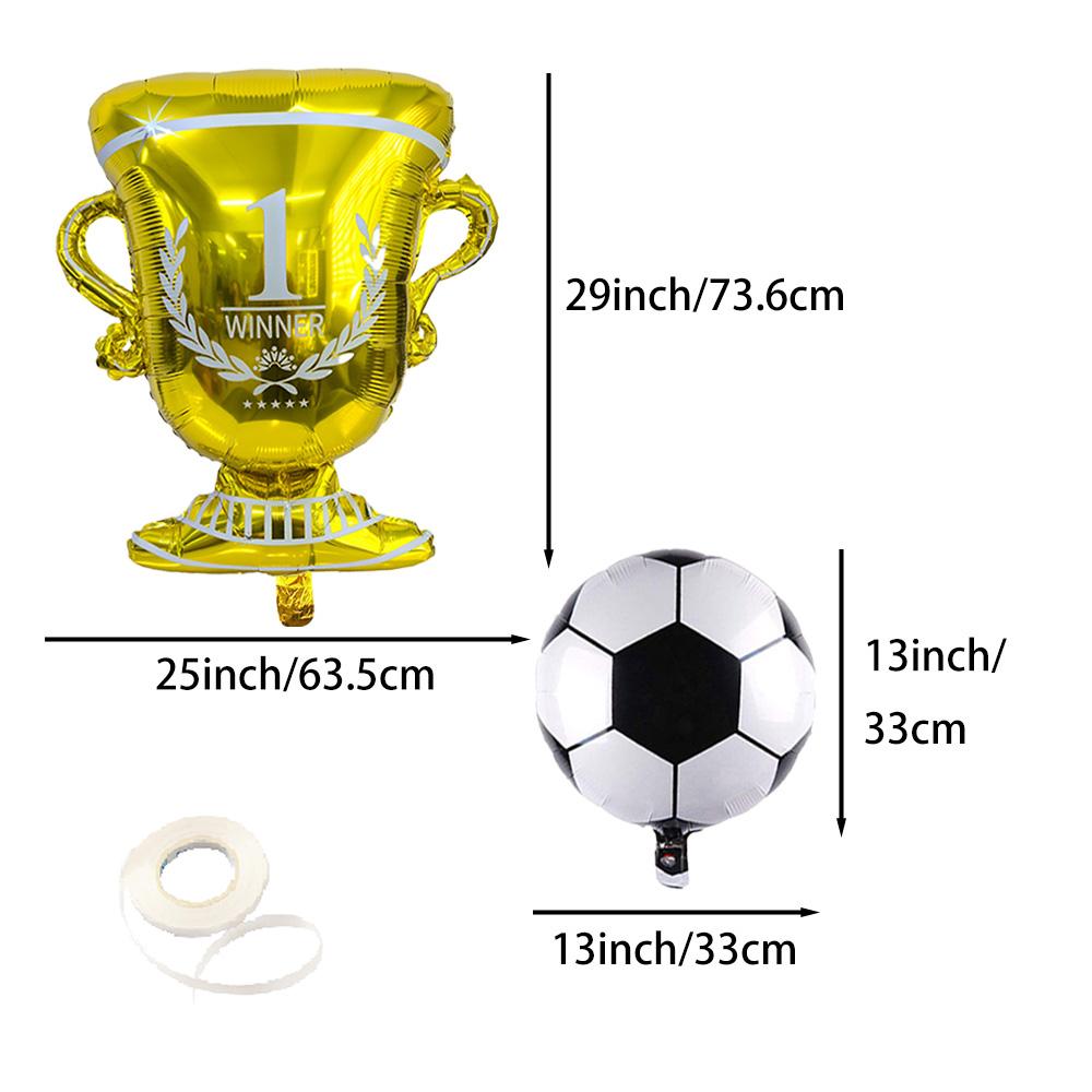 12Pcs Soccer Theme Foil Balloon Set, Golden Champion Trophy & 10Pcs 18-Inch Football Mylar Balloons, Aesthetic Sports Event Deco