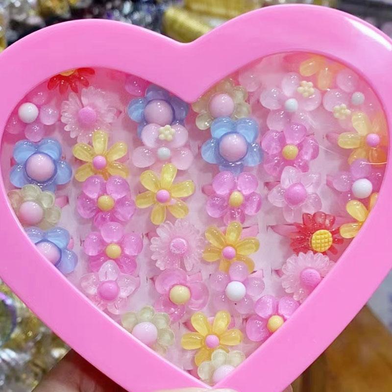 10pcs/Lot Cute Children's Cartoon Rings Glitter Flower Fruit Shape Plastic Adjustable Ope Excluding boxes