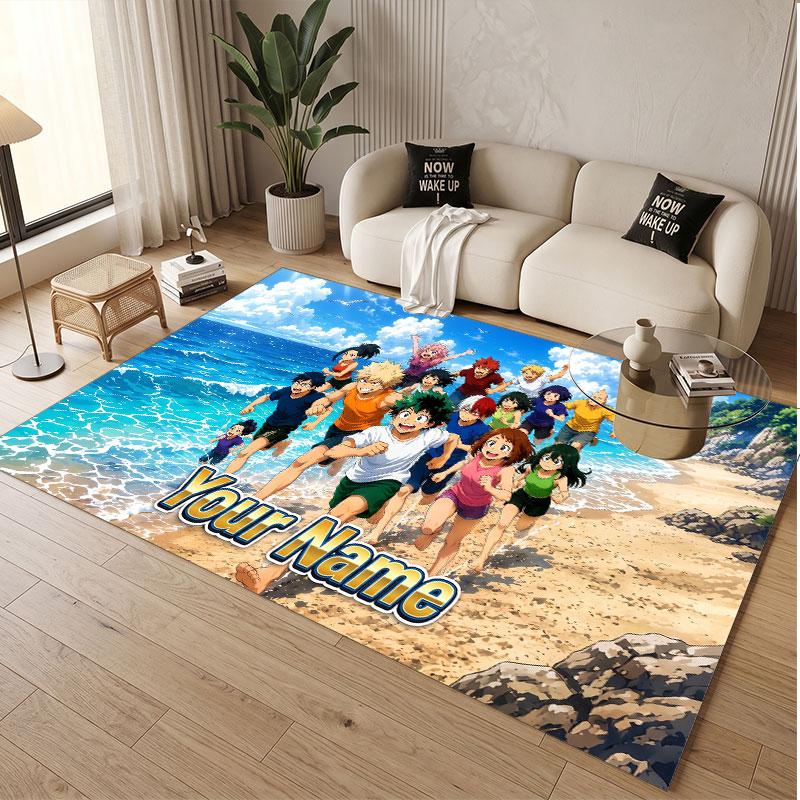 Custom Name Crystal Velvet Rug,My Hero Academia Comfortable Anti Slip Floor Mat For Room Decoration