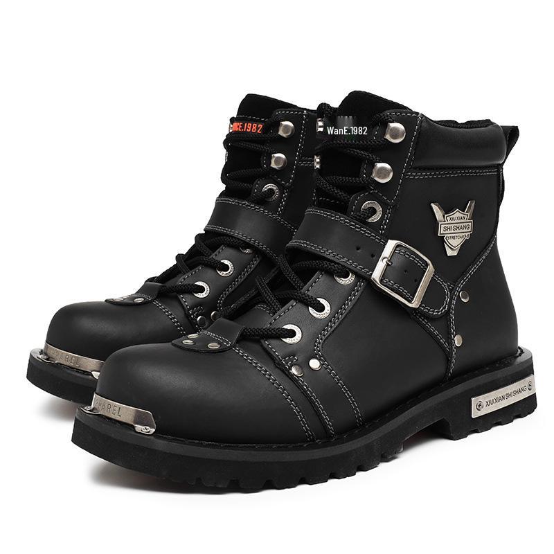 Męskie Wysokie Buty Motocyklowe Sznurowane, Gruba Podeszwa, Codzienne Buty Robocze Jesień/Zima