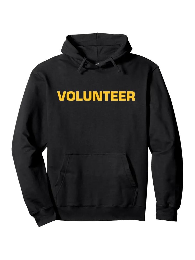Casual Black Hoodie with "VOLUNTEER" Print - Long Sleeve