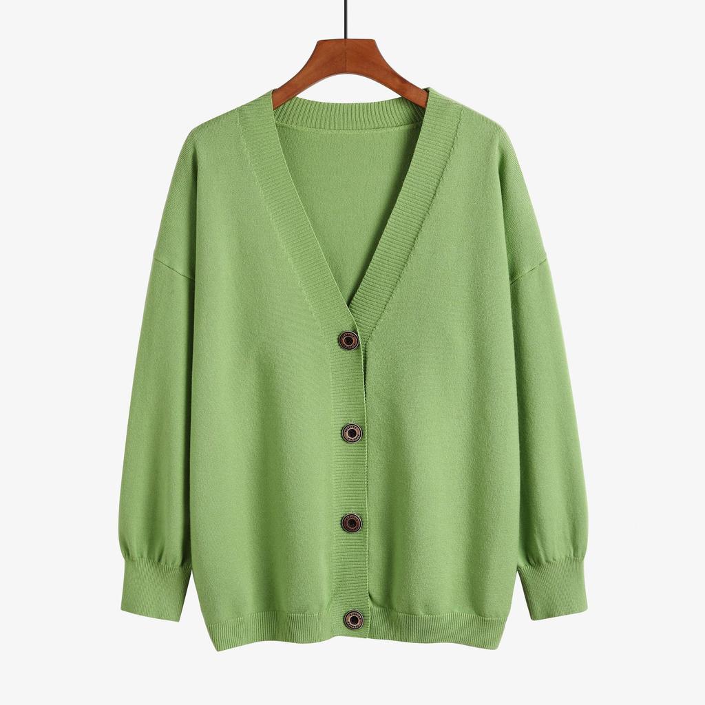 Autumn and Winter Women's Knitted Sweater Loose Lazy Wind V-neck Jacket Thickened Cardigan Popular Fat M Coat