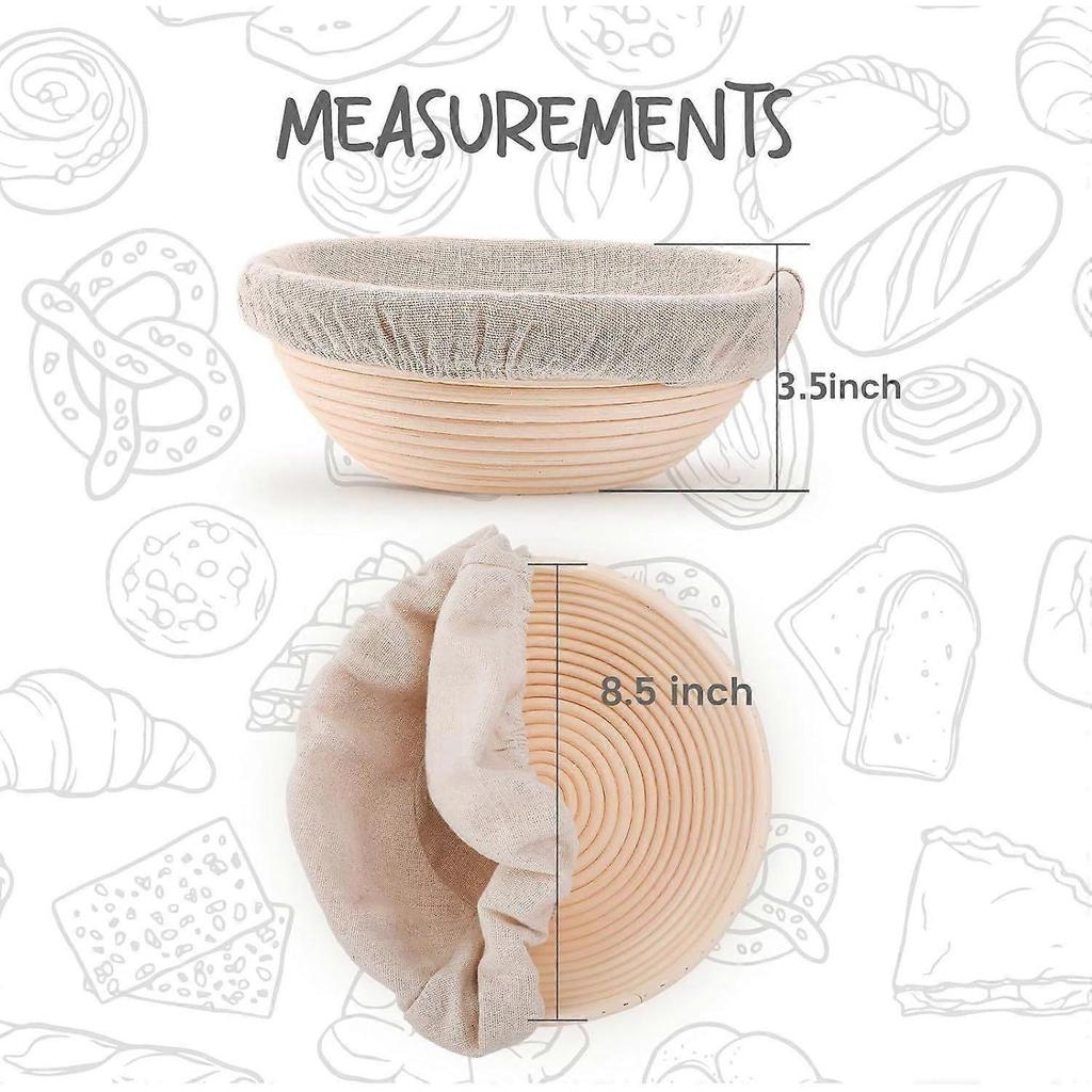 Bread Proofing Basket, a Set of Two 8.5-inch Round Dough Proofing Bowls with Liners, Perfect for Home Sourdough Baking.