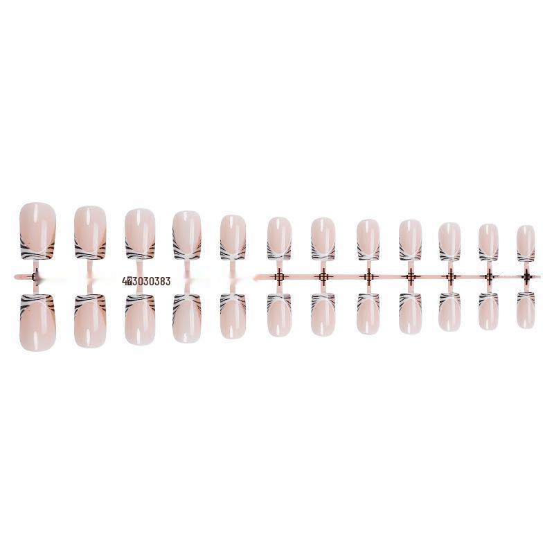 

Короткие прямоугольные типсы для французского маникюра с леопардовым принтом - набор из 24 штук