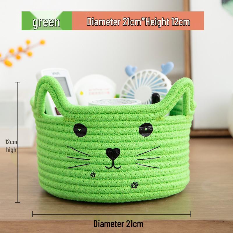 

Корзина для хранения на столе из хлопка ручной работы с кошачьими ушками для ключей и разных мелочей 21*12cm зелёный