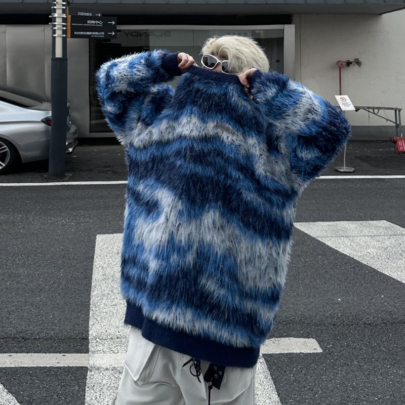Unisex Retro Faux Mink Fur Knit Sweater Cardigan: Cozy, Loose, Round Neck Outerwear for Autumn and Winter