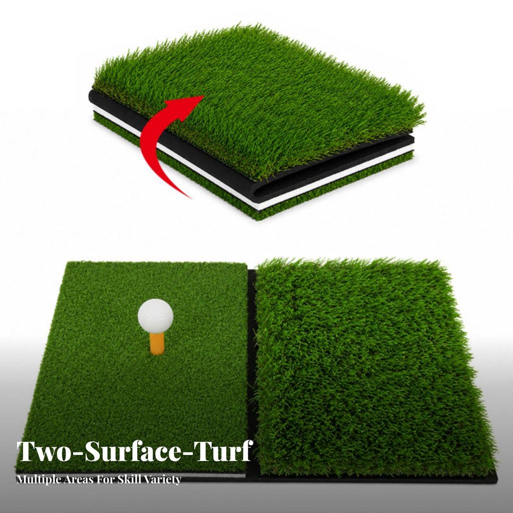 Foldable Golf Hitting Mat Tee Hole Dual Turf Layered Base Practice Tool